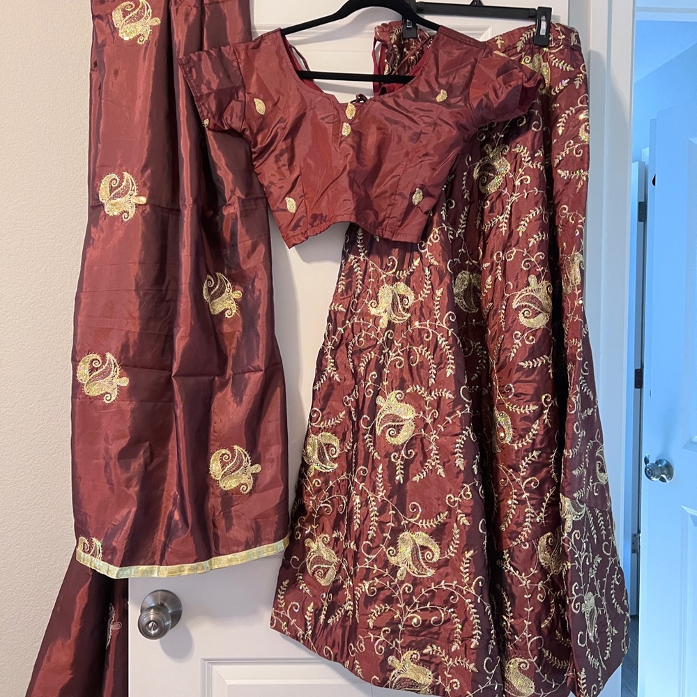 Bronze and Gold Embroidered Indian Lehenga Choli